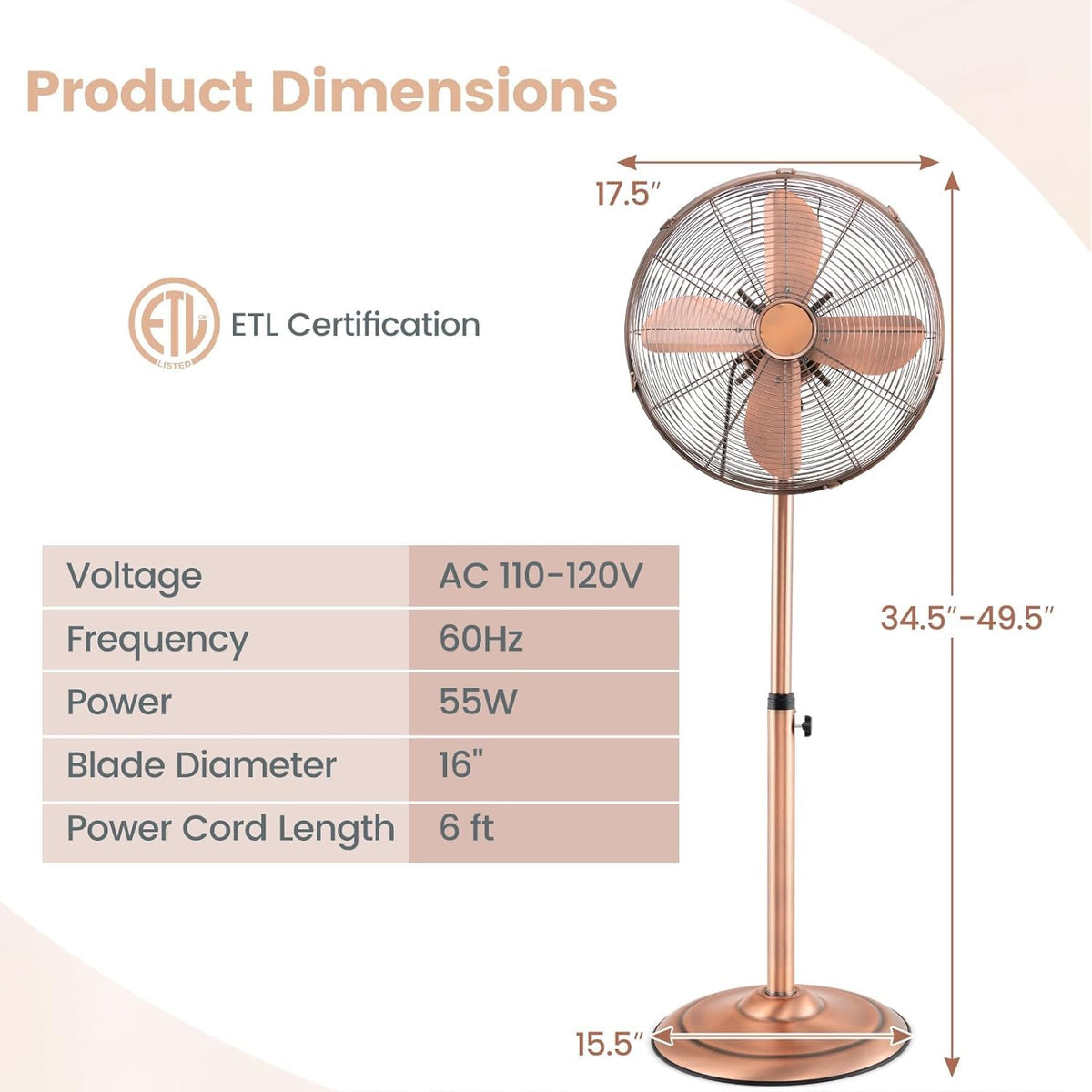 16'' Oscillating Pedestal Fan with 3 Speed A52791