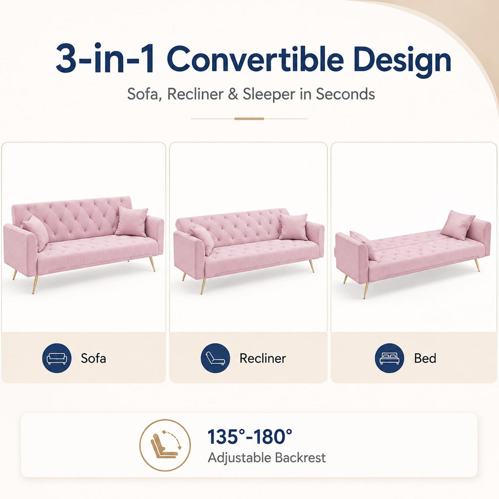 Pink Velvet Futon Sofa Bed C1680