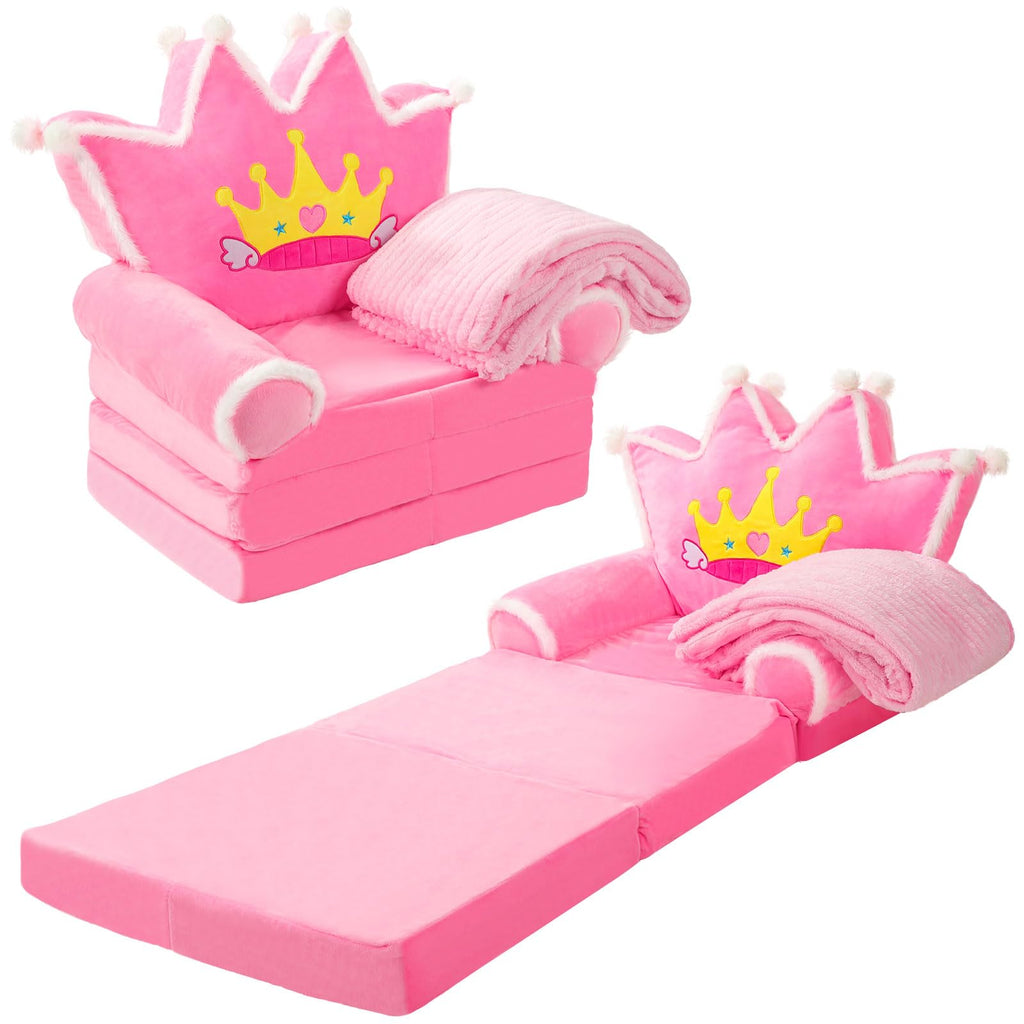 Pink 2 in 1 Fold Out Couch Set with Flannel Blanket O4465