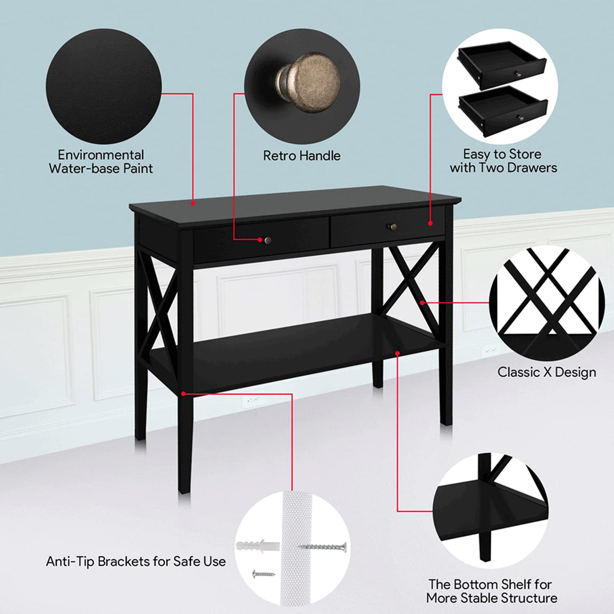 39" Entryway Table with Drawers and Storage Shelf X817476