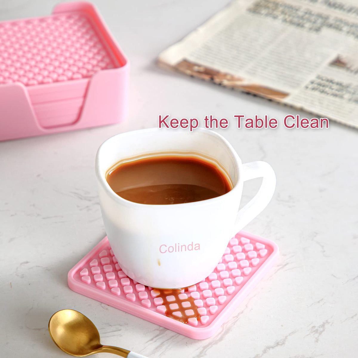 Silicone Drink Coasters with Holder, Set of 6, Black M3535