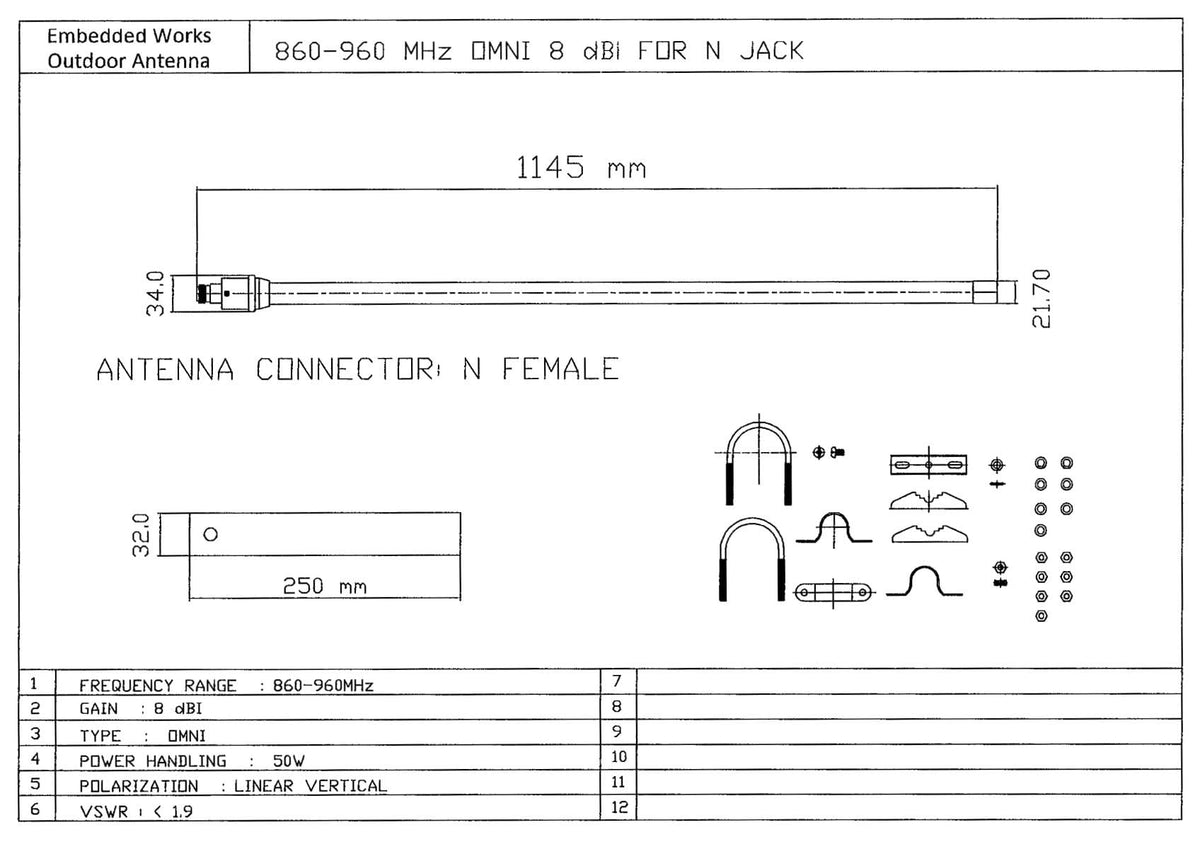 915Mhz 8 dBi Omni LoRa Antenna S479