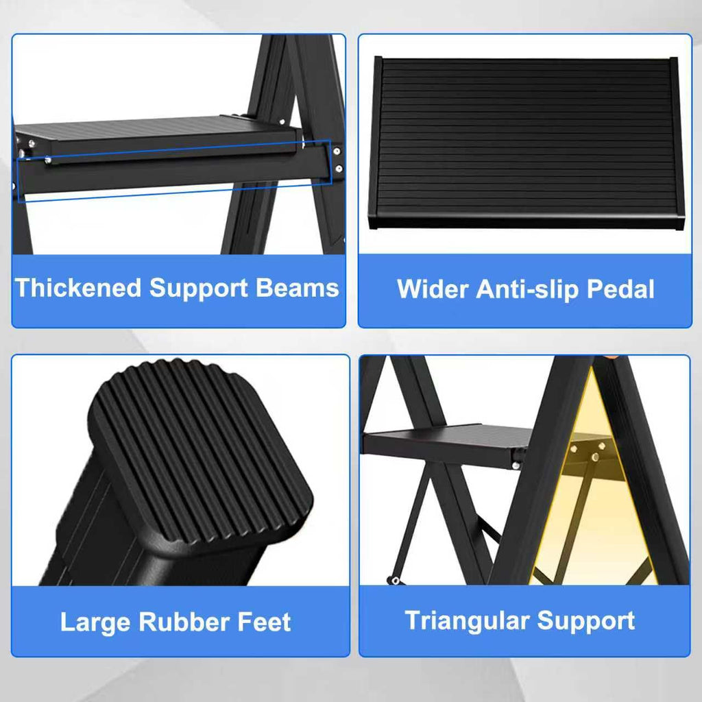 3 Step Foldable Stool with Single-Handrail Blue Q714423