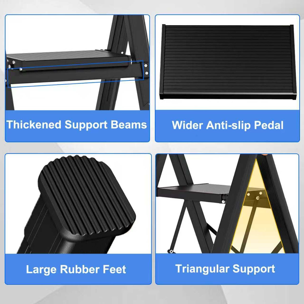 3 Step Foldable Stool with Single-Handrail Blue Q714423