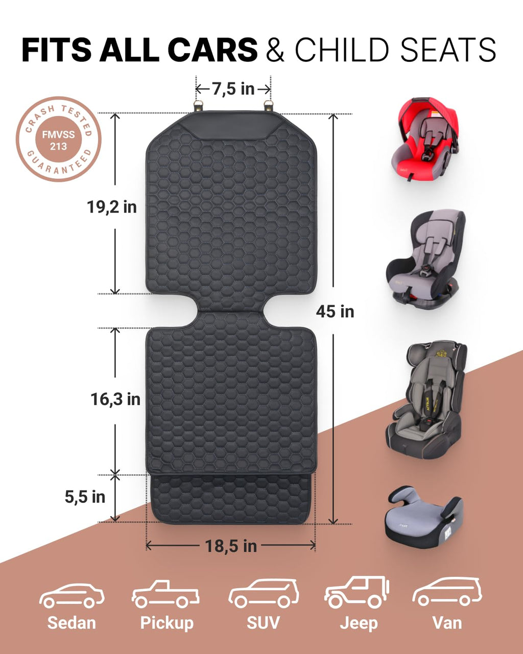 Black-Brown Backless Booster with Latch, Seat Protector & Backseat Organizer L85667