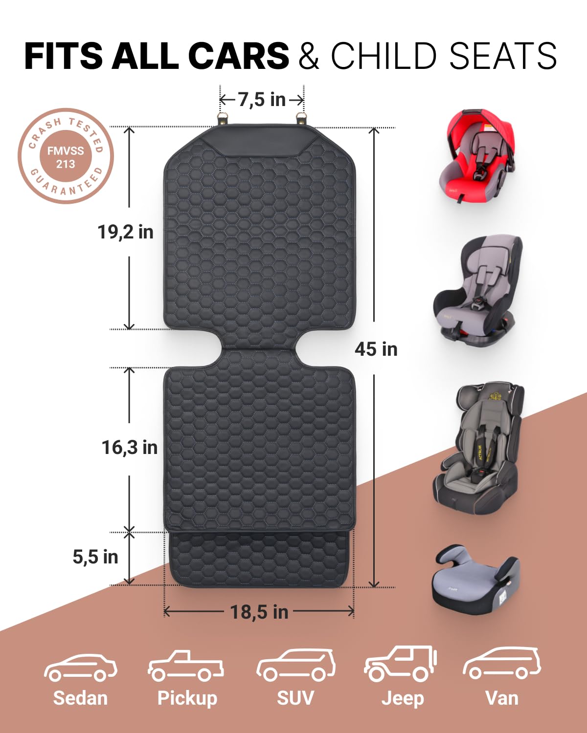 Black-Brown Backless Booster with Latch, Seat Protector & Backseat Organizer L85667