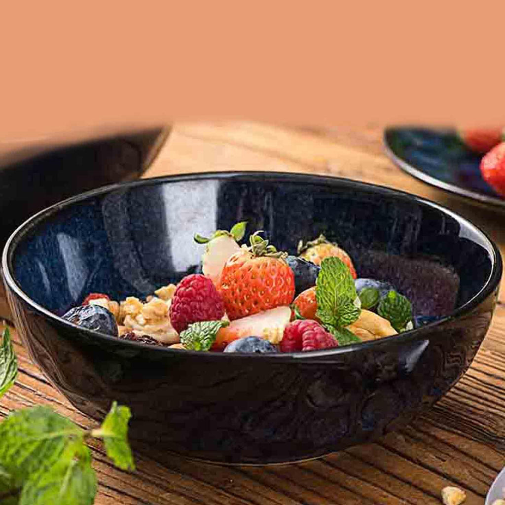 Ceramic Salad Bowls Set, 32 Ounce, Set of 4, Blue Q168613