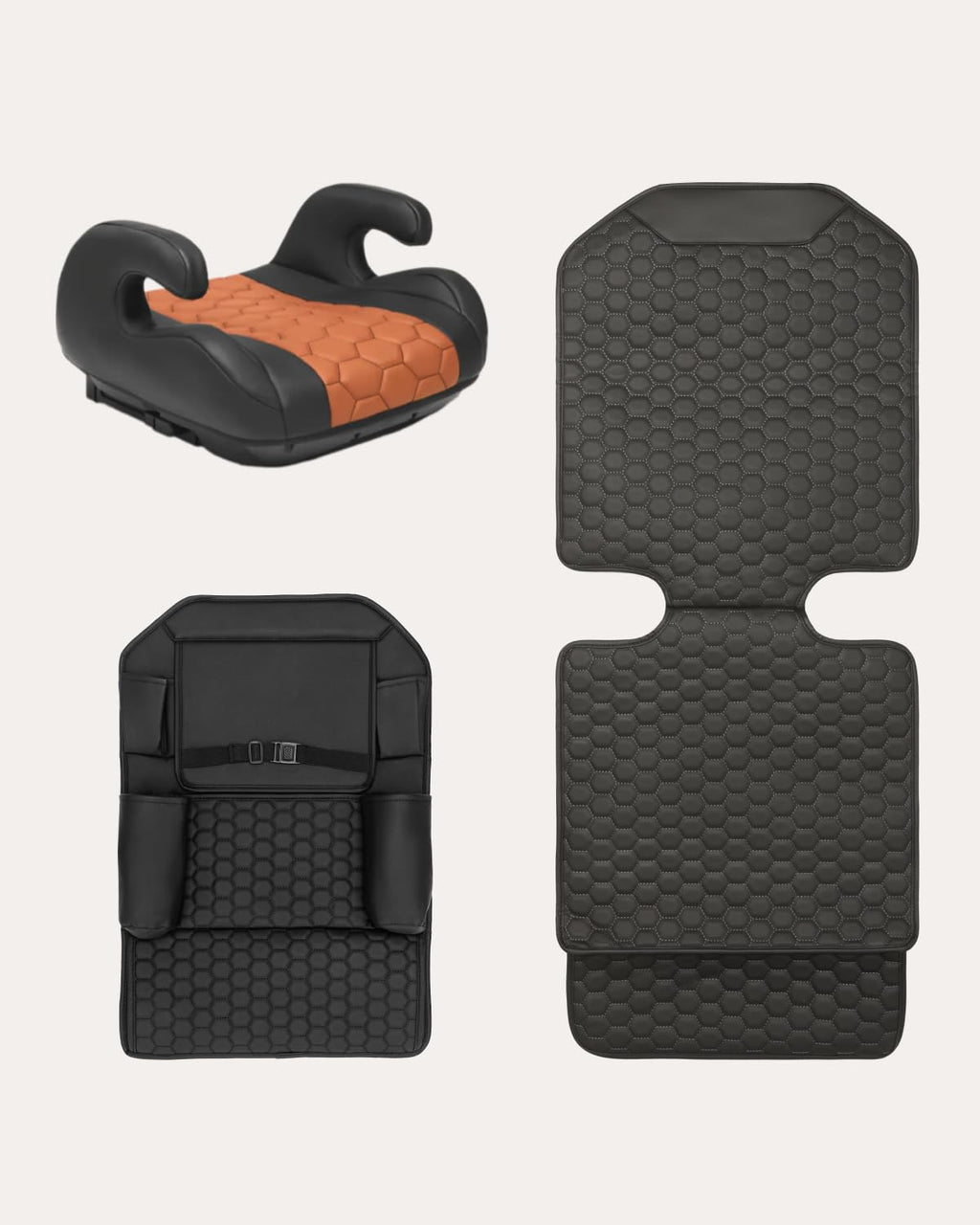 Black-Brown Backless Booster with Latch, Seat Protector & Backseat Organizer L85667