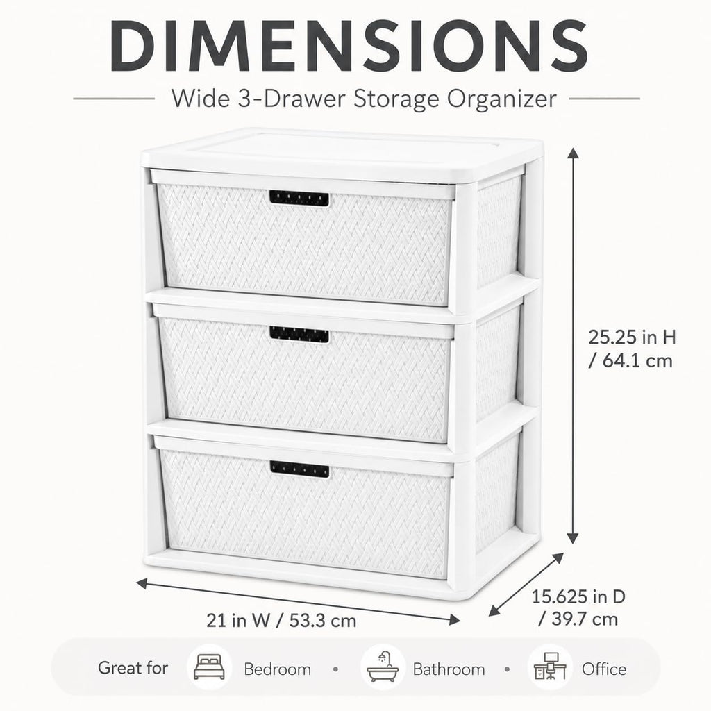 Wide 3-Drawer Plastic Storage Tower with Removable Bins O4314