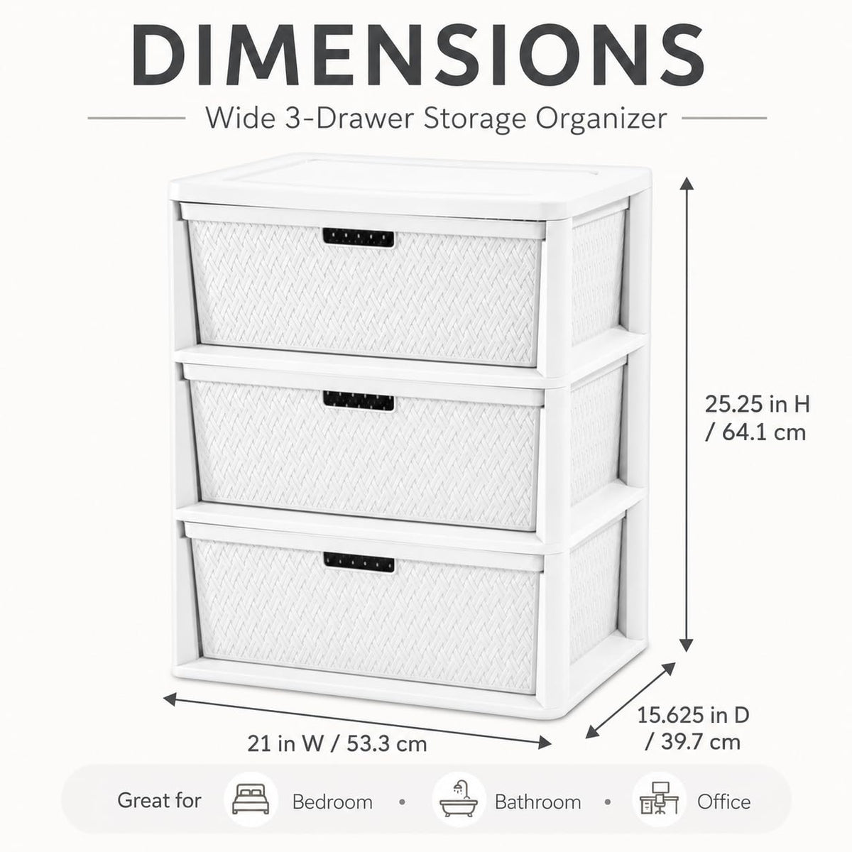 Wide 3-Drawer Plastic Storage Tower with Removable Bins O4314