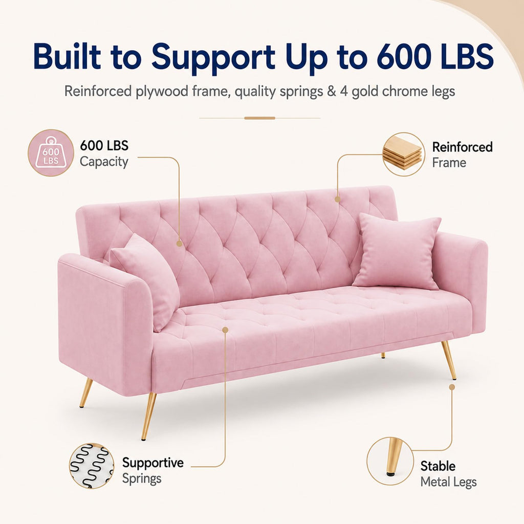 Pink Velvet Futon Sofa Bed C1680