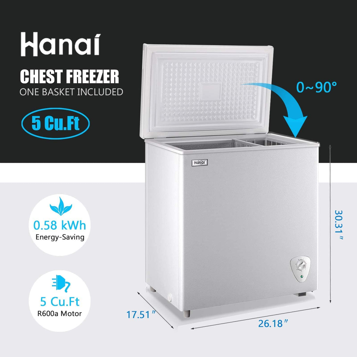 5.0 Cu.Ft White Chest Freezer with Removable Basket I587