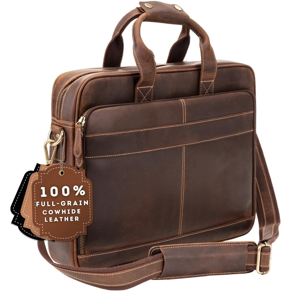 Full-Grain Leather Laptop Briefcase A89279