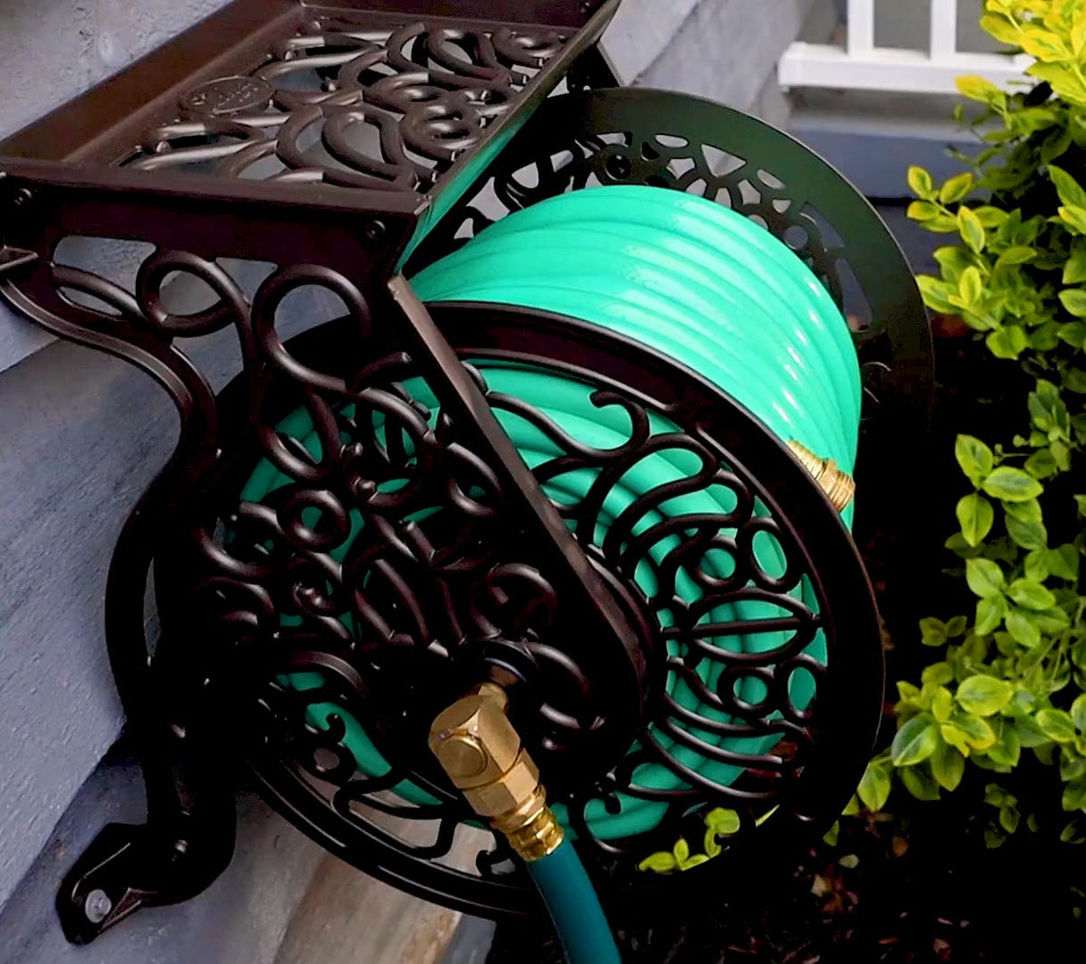 Cast Aluminum Wall Mount Hose Reel, Holds 125-Feet of 5/8-Inch Hose - Bronze B485