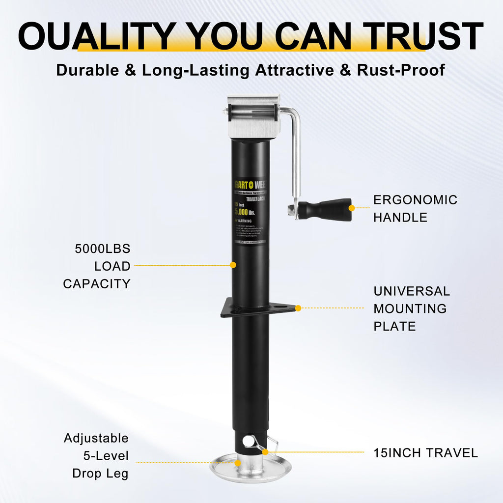 5000 lbs A-Frame Trailer Jack, 15" Vertical Travel with Adjustable Drop Leg F179