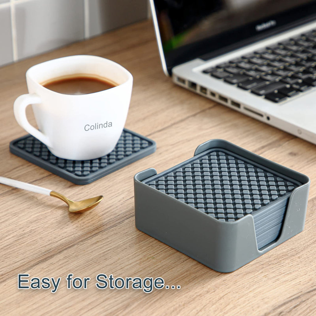 Silicone Drink Coasters with Holder, Set of 6, Black M3535