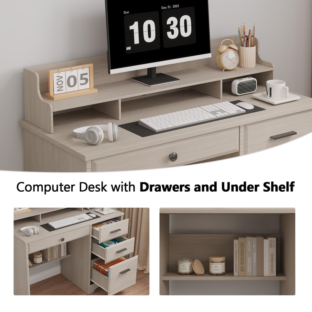 Small Wood Desk with Drawers and File Cabinet X4299