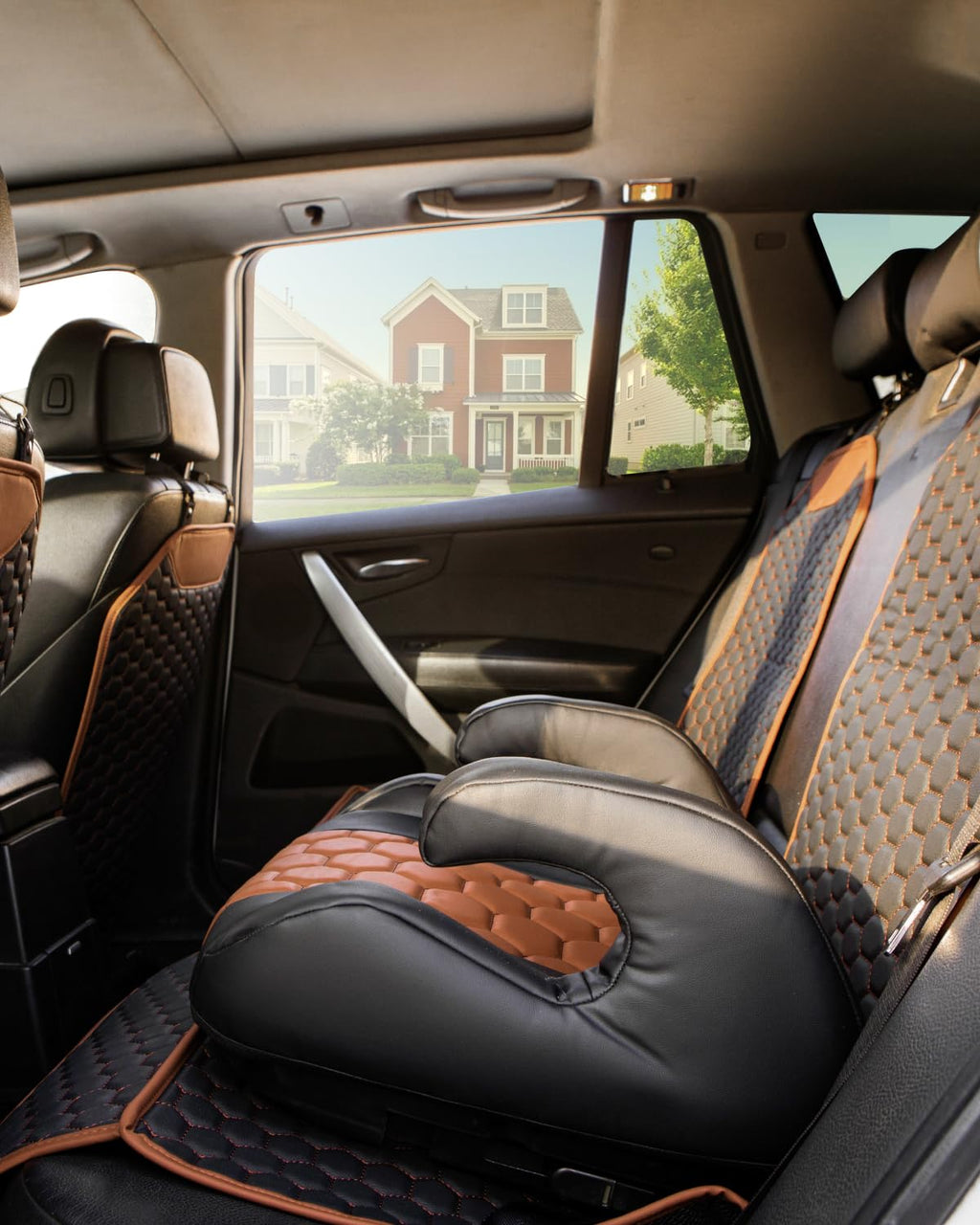 Black-Brown Backless Booster with Latch, Seat Protector & Backseat Organizer L85667