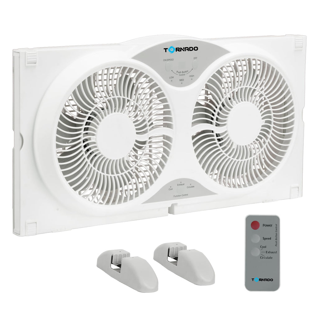 9 Inch Dual Window Fan with Remote Control, 3-Speed, White G940