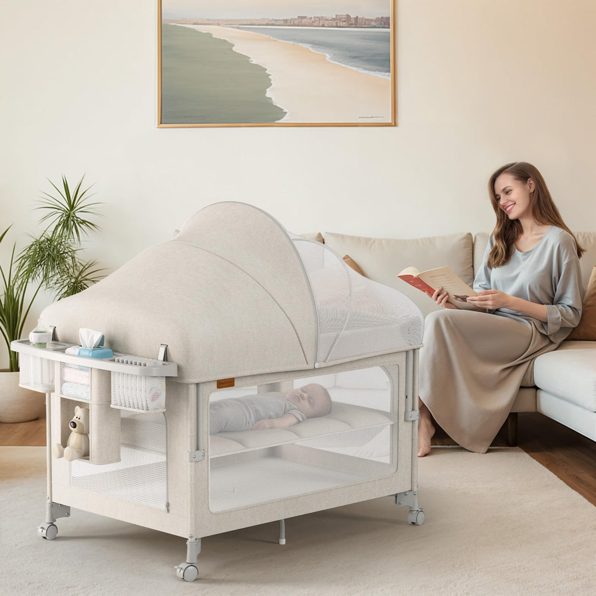 Baby Bassinet, Pack and Play, Bedside Crib Sleeper, Diaper Changer N6574