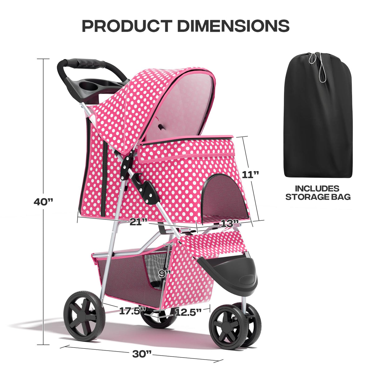 Foldable 3-Wheel Pet Stroller U2892
