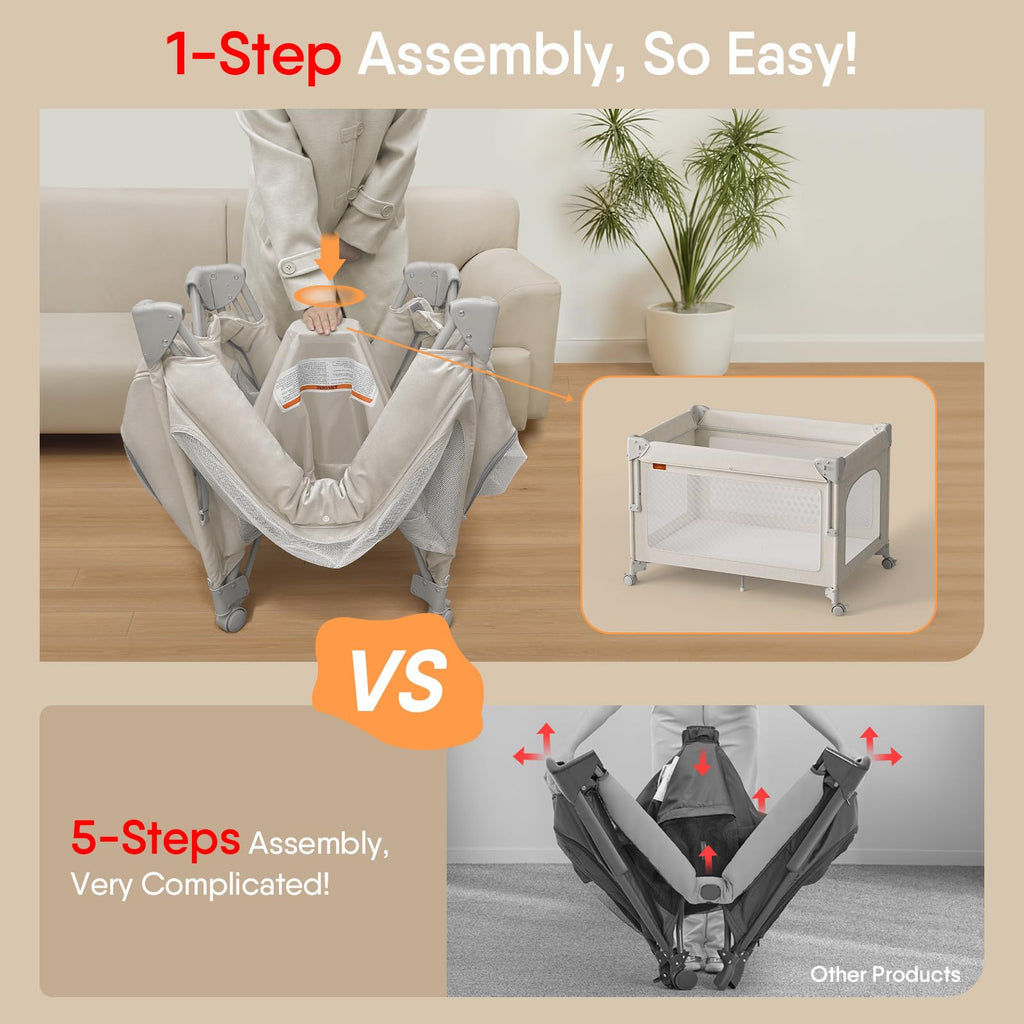 Baby Bassinet, Pack and Play, Bedside Crib Sleeper, Diaper Changer N6574