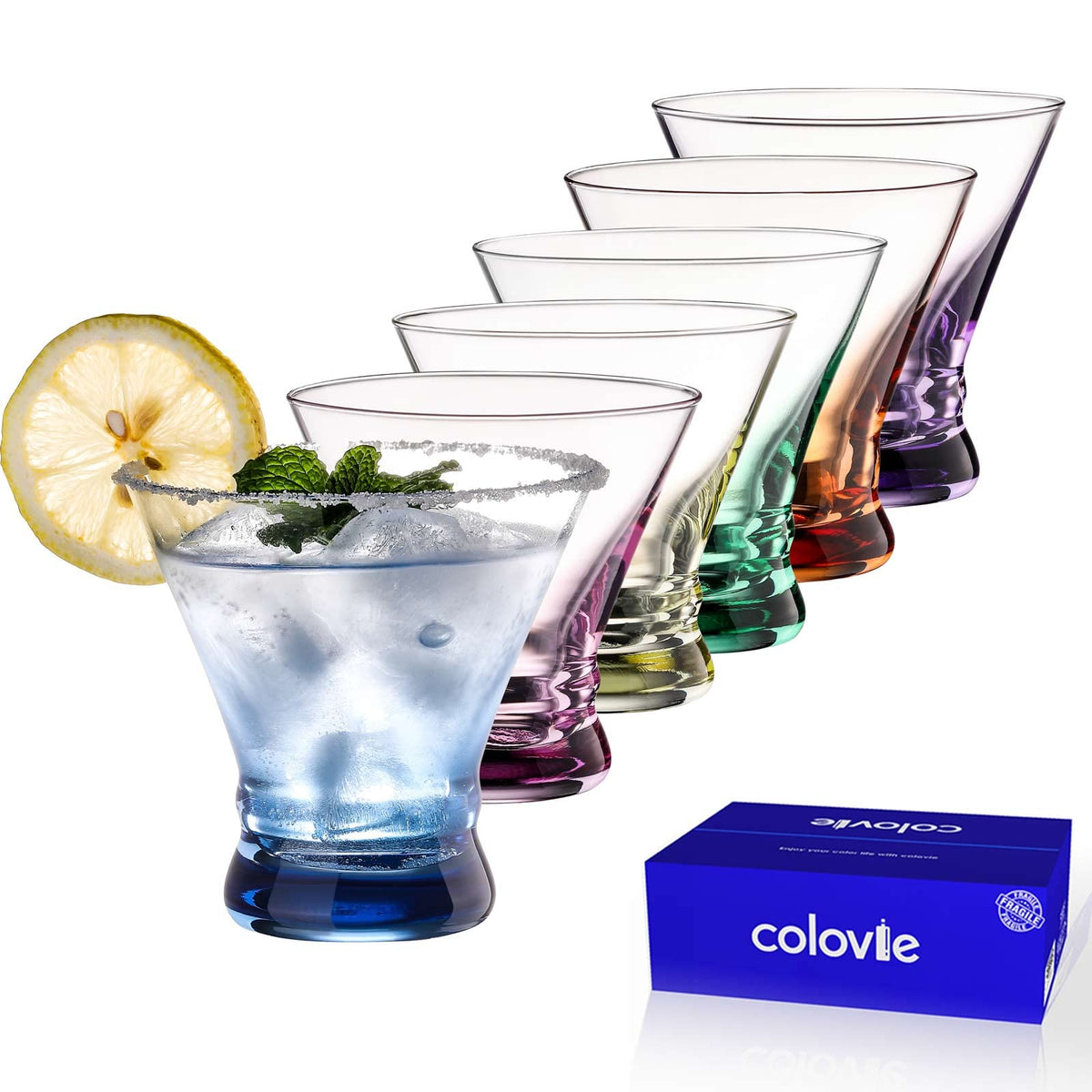 Colored Stemless Martini Glasses Set of 6 N362358