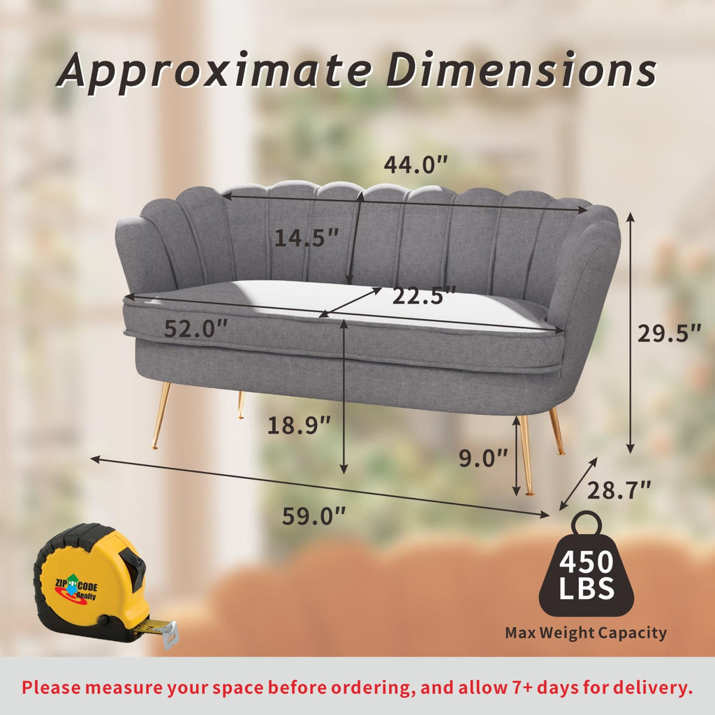 Light Grey Chenille 2-Seater Loveseat Sofa T63957