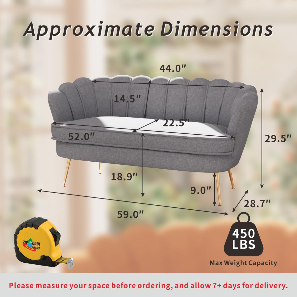 Light Grey Chenille 2-Seater Loveseat Sofa T63957