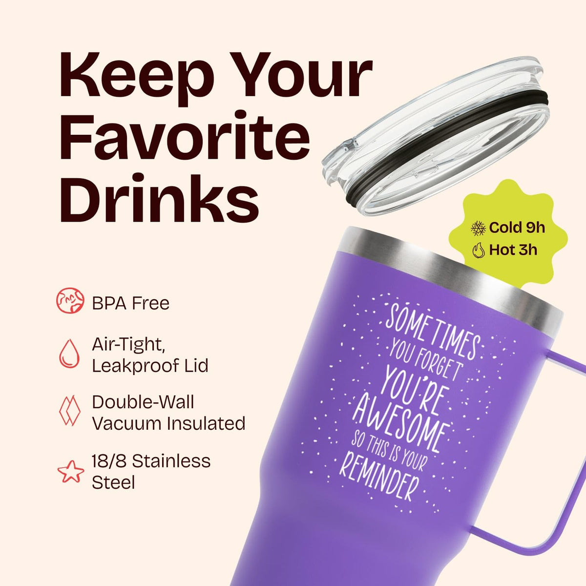 20 Ounce Vacuum Insulated Tumbler With Handle Purple T988