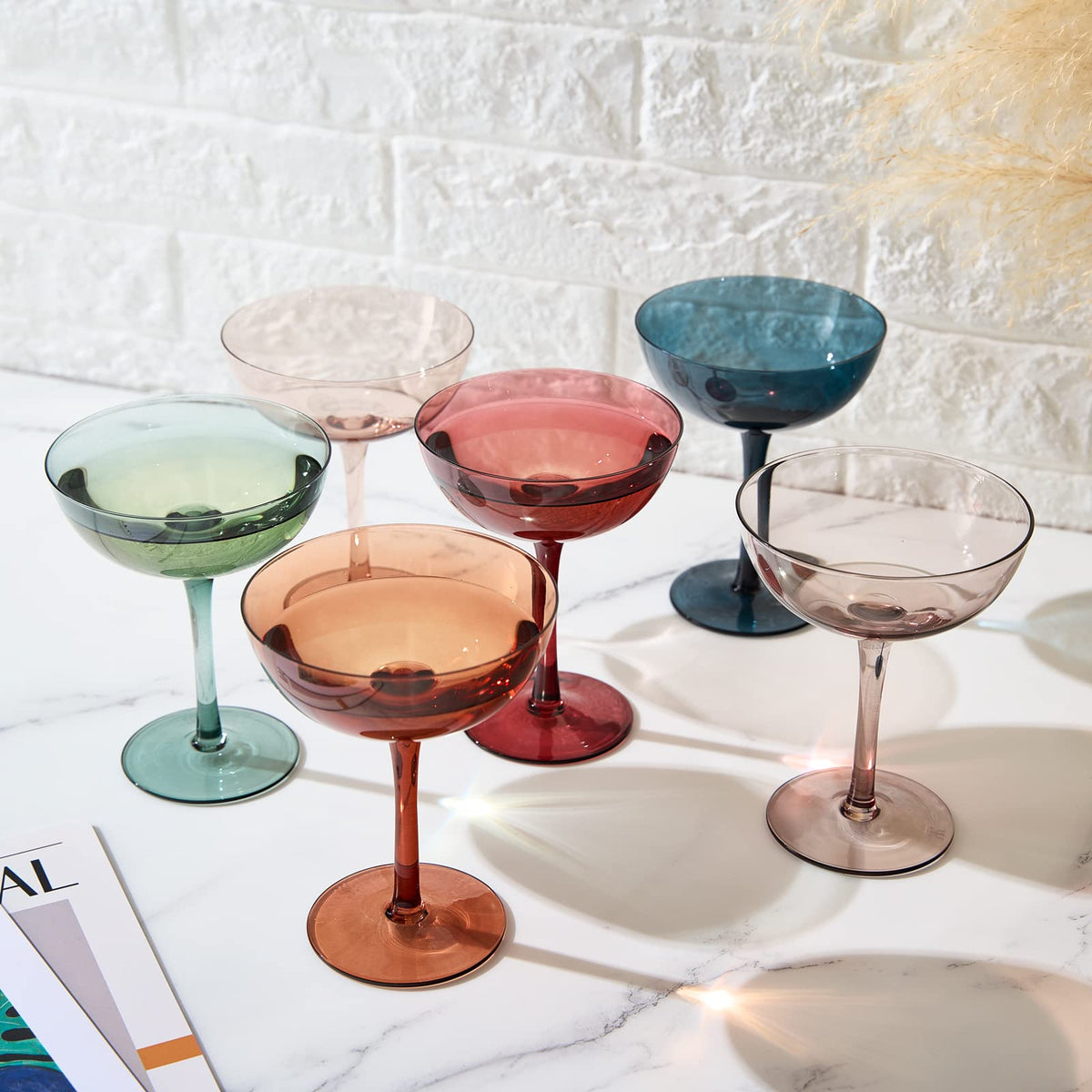 Colored Crystal Coupe Glasses Set of 6 I2331