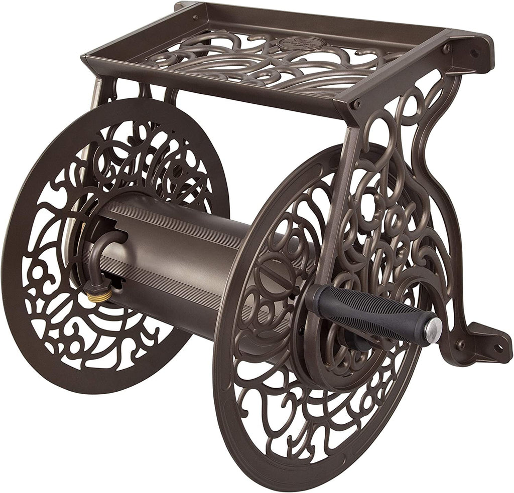 Cast Aluminum Wall Mount Hose Reel, Holds 125-Feet of 5/8-Inch Hose - Bronze B485