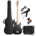 Full Size 4 String Right Handed Electric Bass Guitar with 15-Watt Amp G114