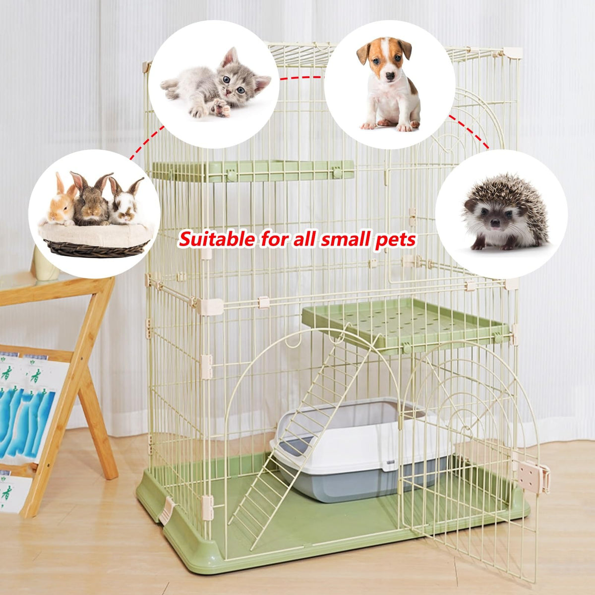 3/4-Tier Wire Cat Cage Playpen Kennel with Hammock and 3 Platforms R458