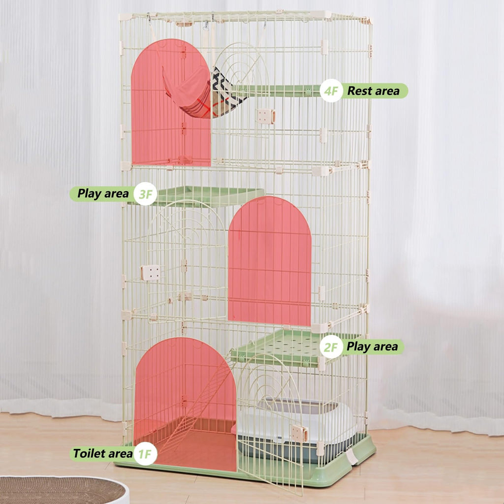 3/4-Tier Wire Cat Cage Playpen Kennel with Hammock and 3 Platforms R458