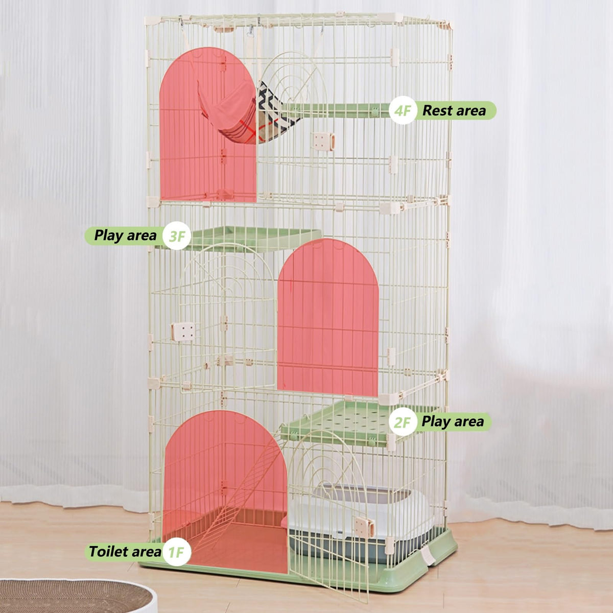 3/4-Tier Wire Cat Cage Playpen Kennel with Hammock and 3 Platforms R458