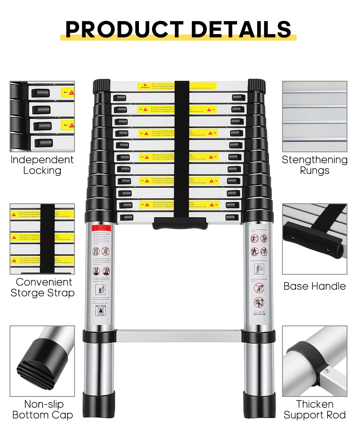 12.5FT Aluminum Telescoping Ladder 330 lb E71133
