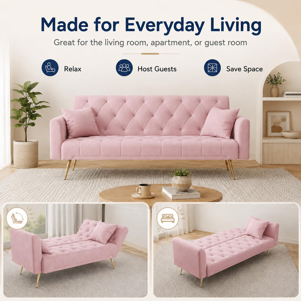 Pink Velvet Futon Sofa Bed C1680