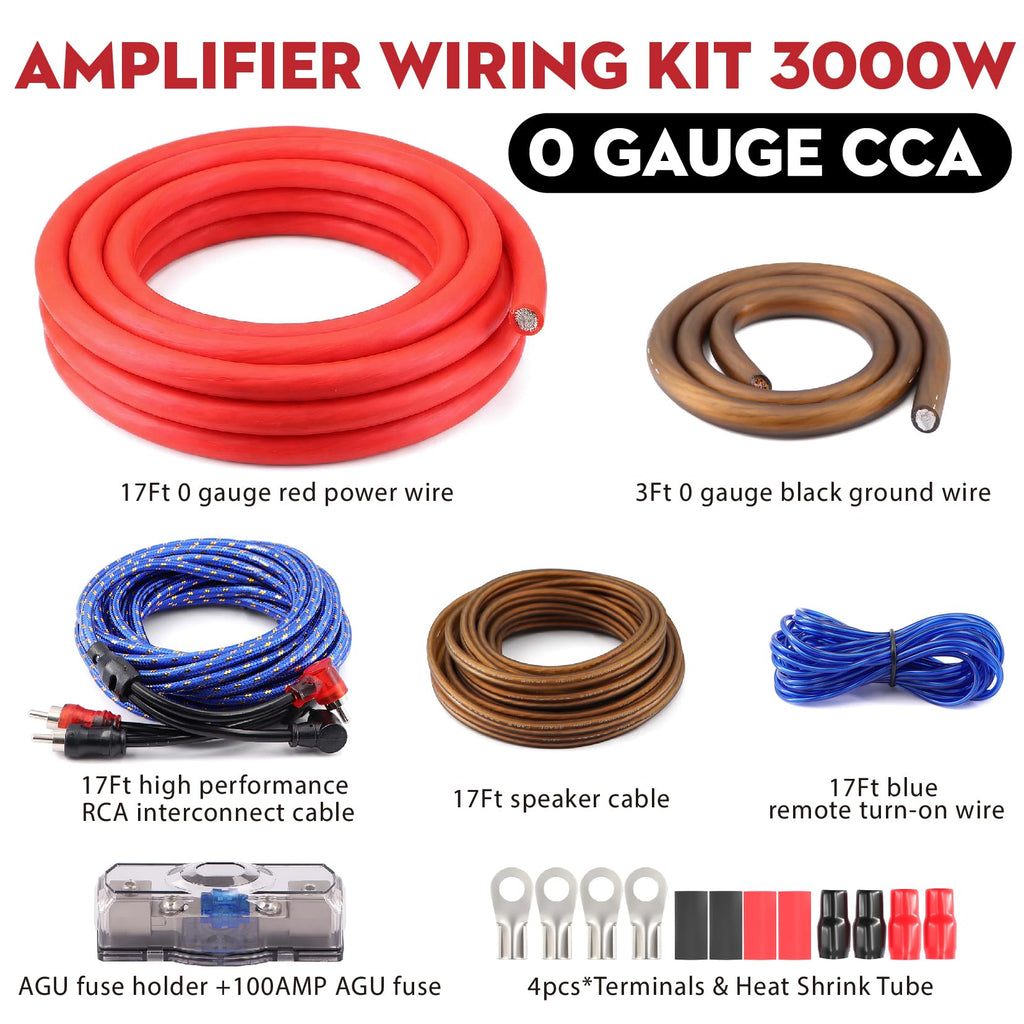 0 Gauge Amp Wiring Kit, 3000 Watt Car Amplifier Installation Wiring Kit I465028