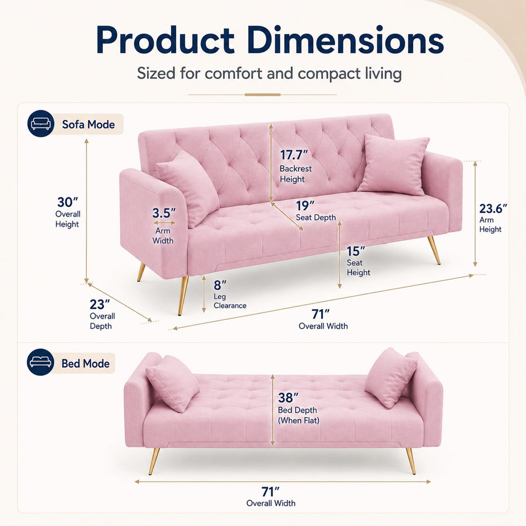 Pink Velvet Futon Sofa Bed C1680