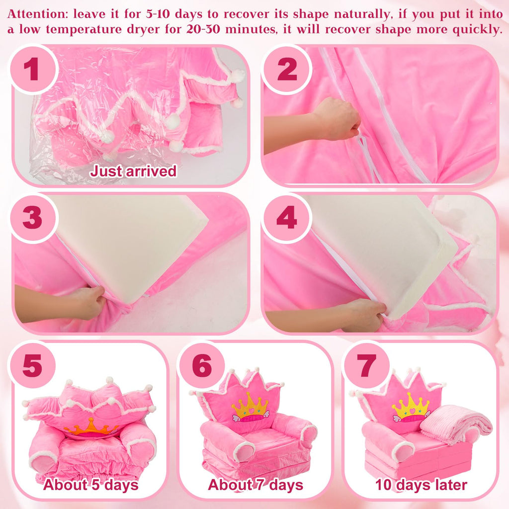 Pink 2 in 1 Fold Out Couch Set with Flannel Blanket O4465