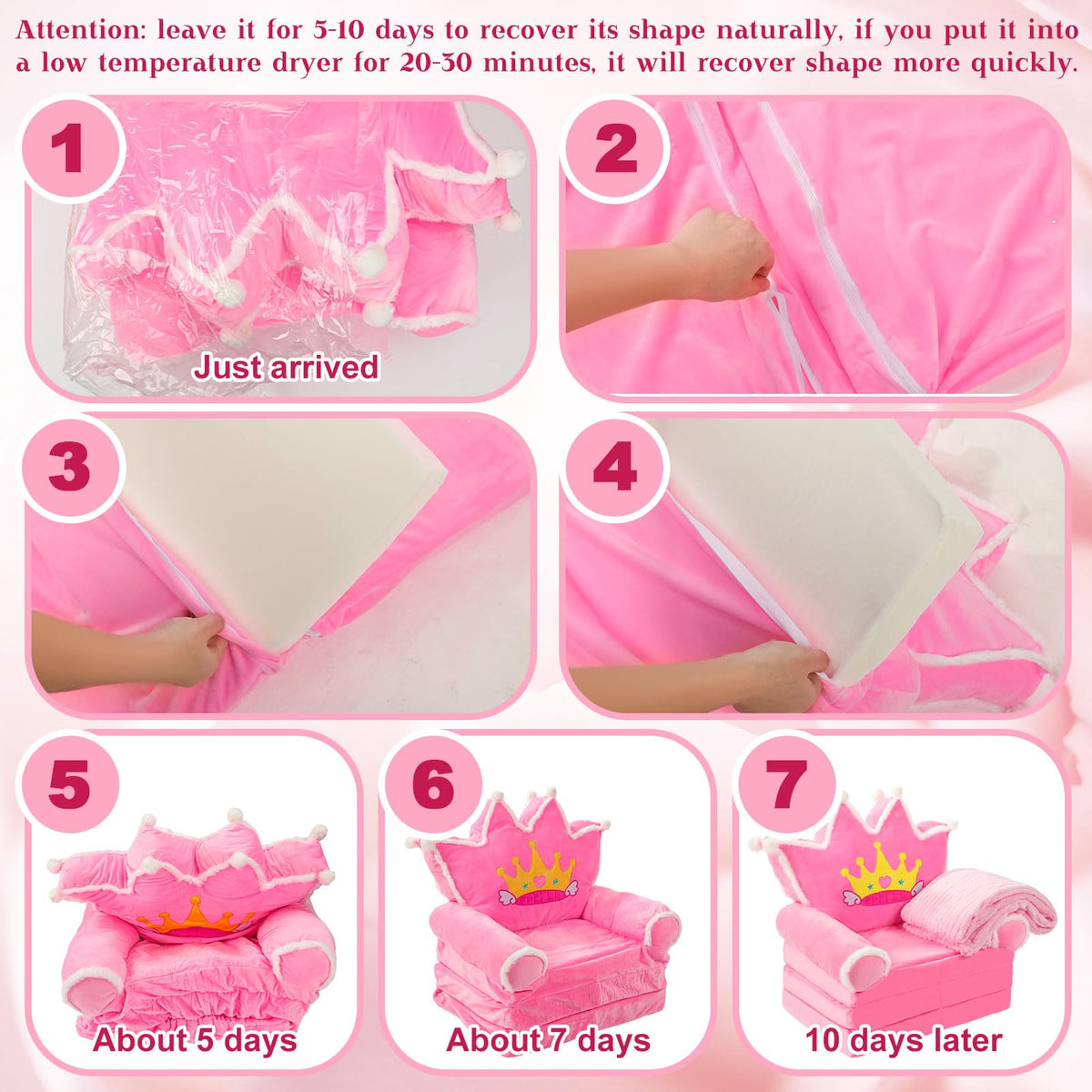 Pink 2 in 1 Fold Out Couch Set with Flannel Blanket O4465