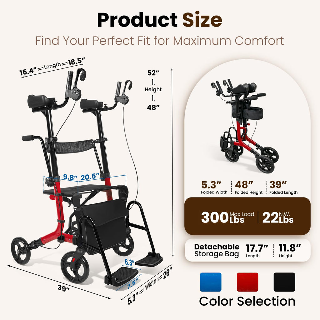 Foldable Lightweight Upright Walker with Seat Armrest Pedal M117164
