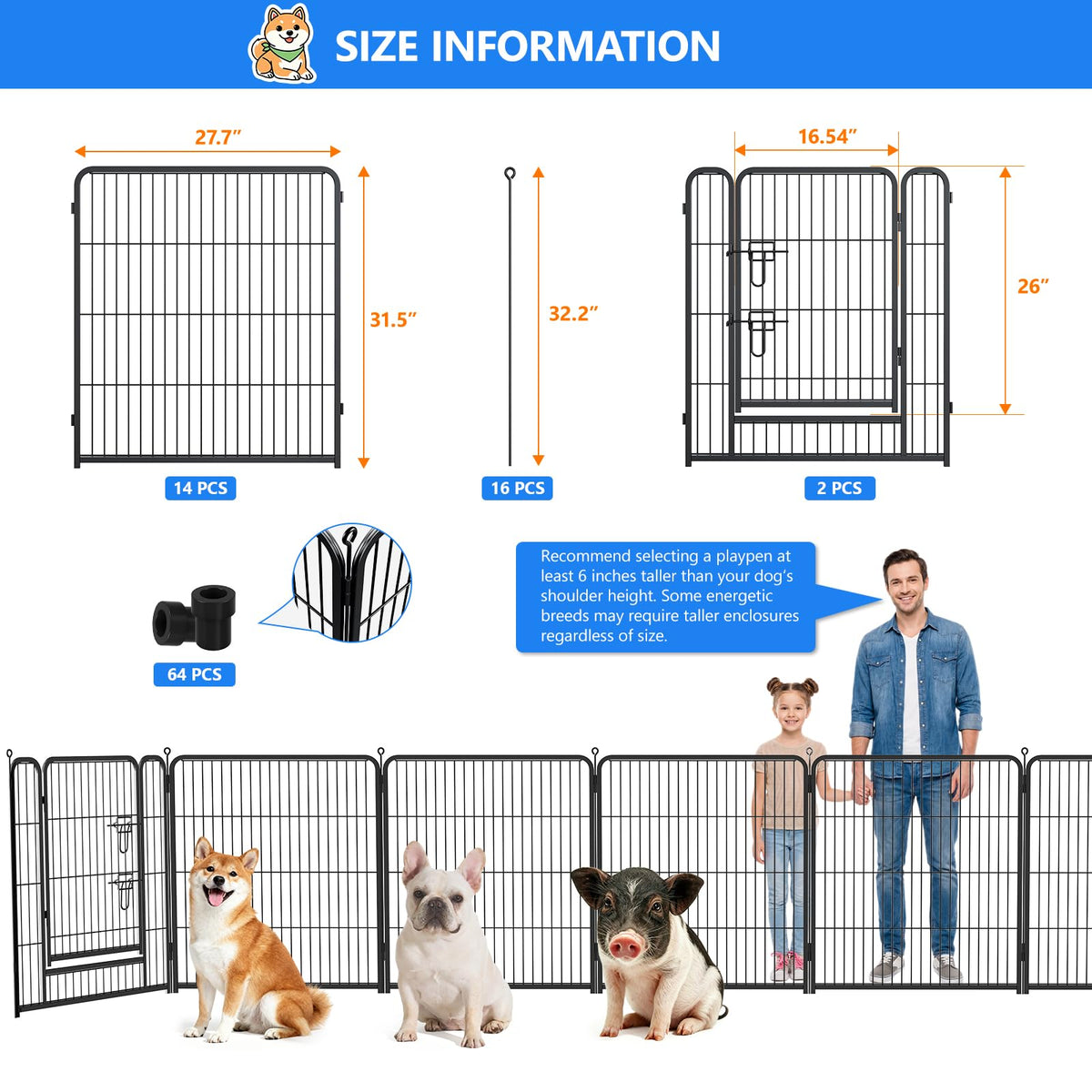 32 Inch 16 Panels Foldable Dog Playpen U407