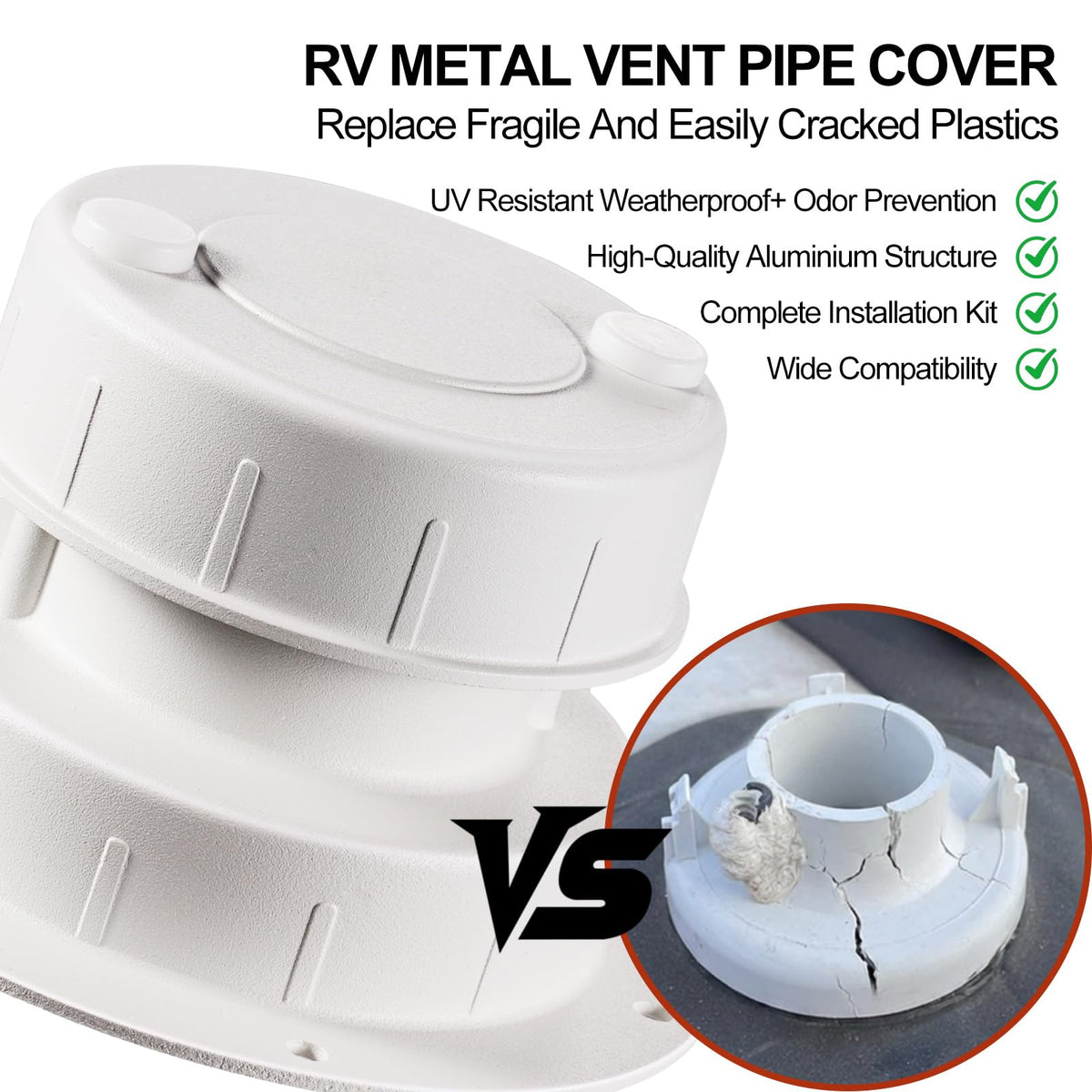 Aluminum RV Plumbing Vent Cap Kit with Screen White M546