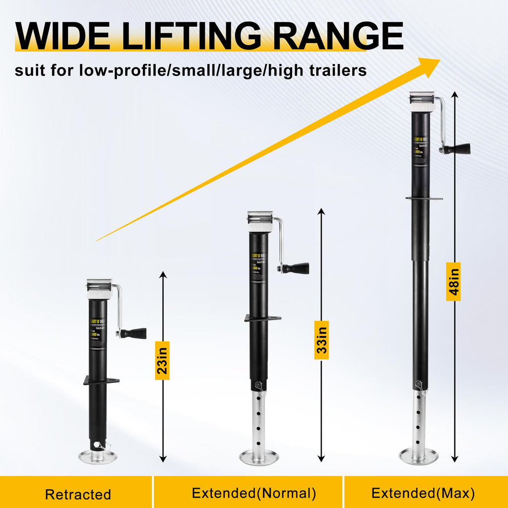 5000 lbs A-Frame Trailer Jack, 15" Vertical Travel with Adjustable Drop Leg F179