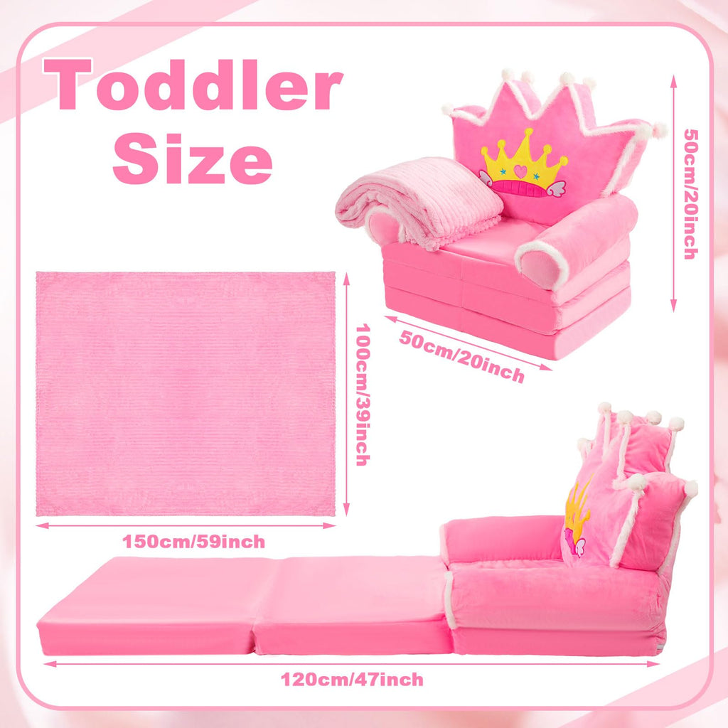 Pink 2 in 1 Fold Out Couch Set with Flannel Blanket O4465