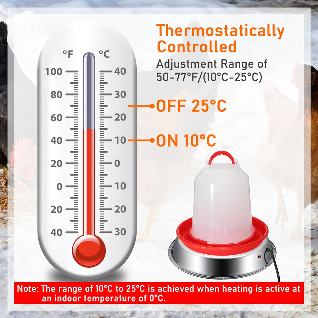 12 Inch 5 Gallons Poultry Waterer Heated Base with Thermostat Q170