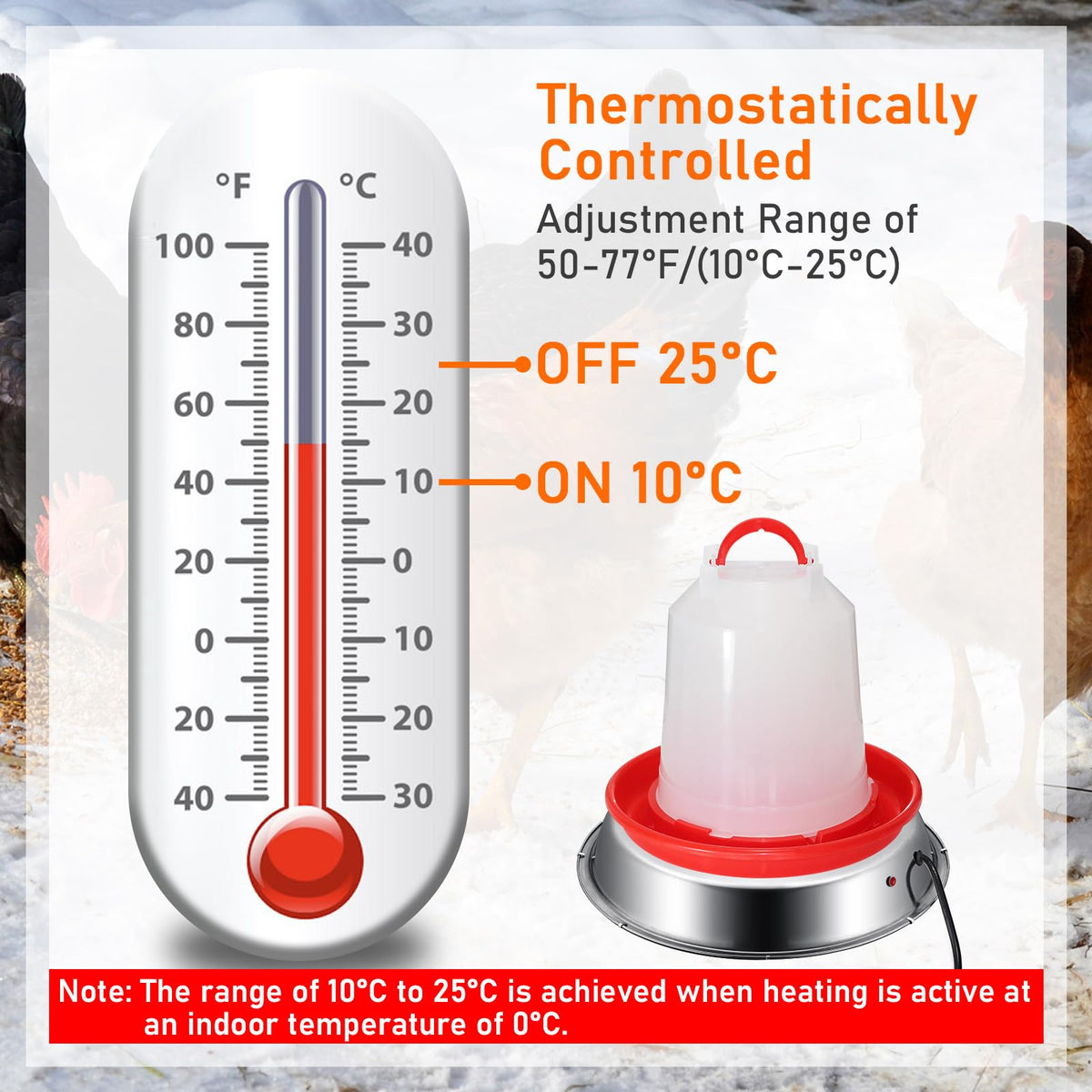 12 Inch 5 Gallons Poultry Waterer Heated Base with Thermostat Q170