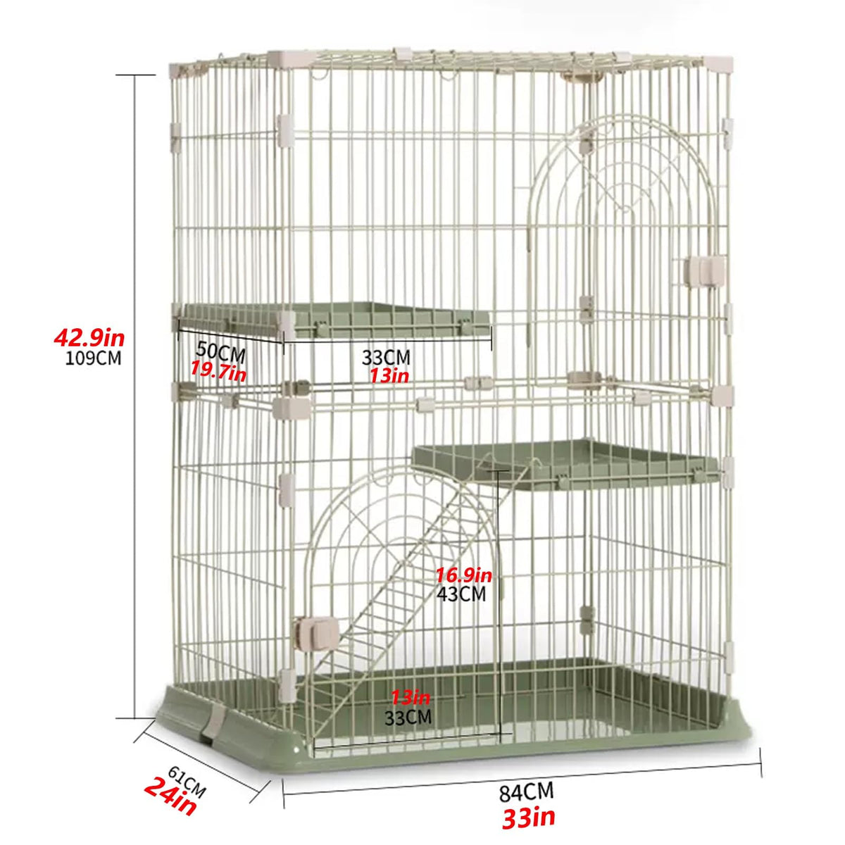 3/4-Tier Wire Cat Cage Playpen Kennel with Hammock and 3 Platforms R458